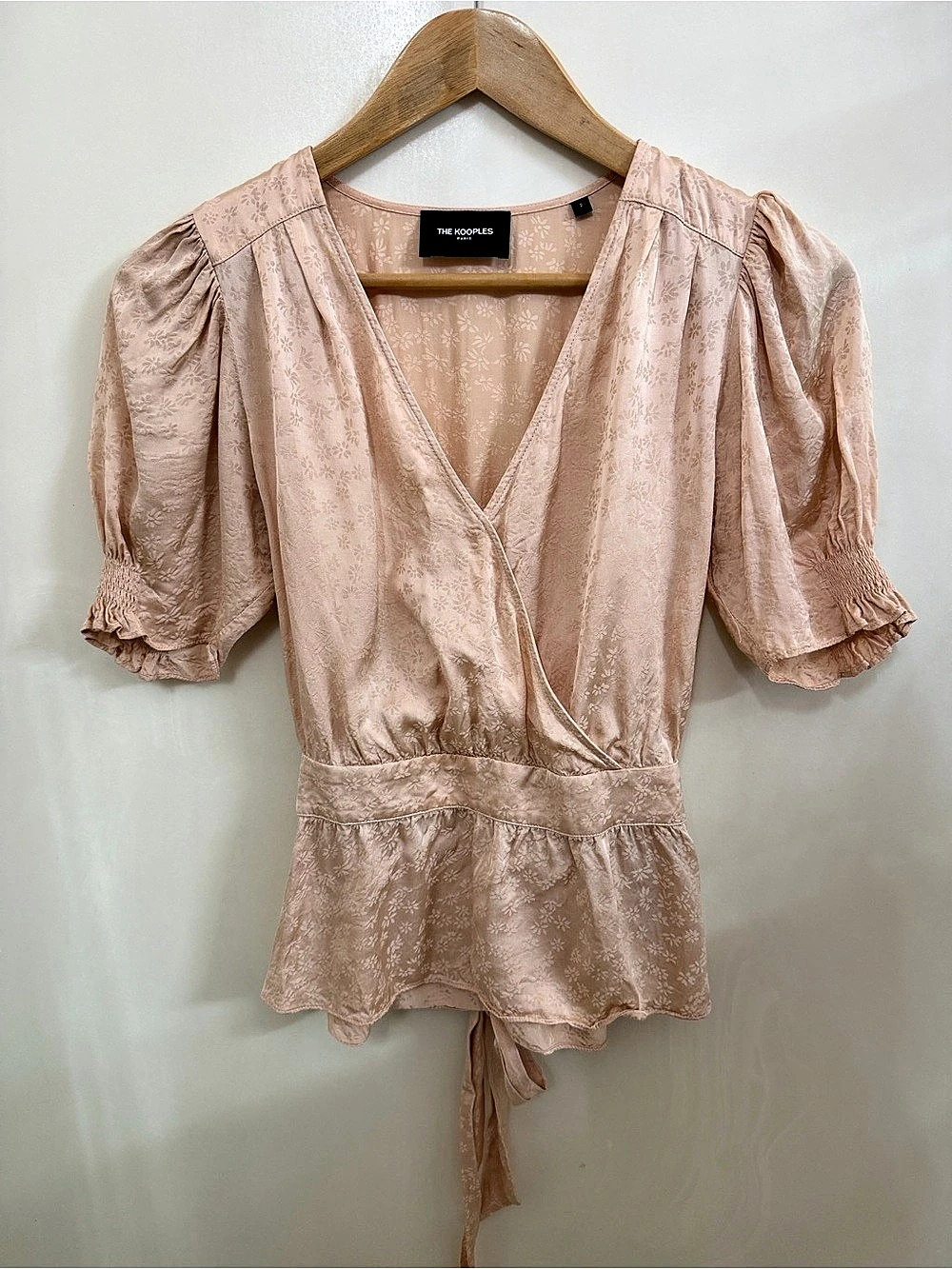 The Kooples Pink Floral Metallic Foil Peplum Blouse Small